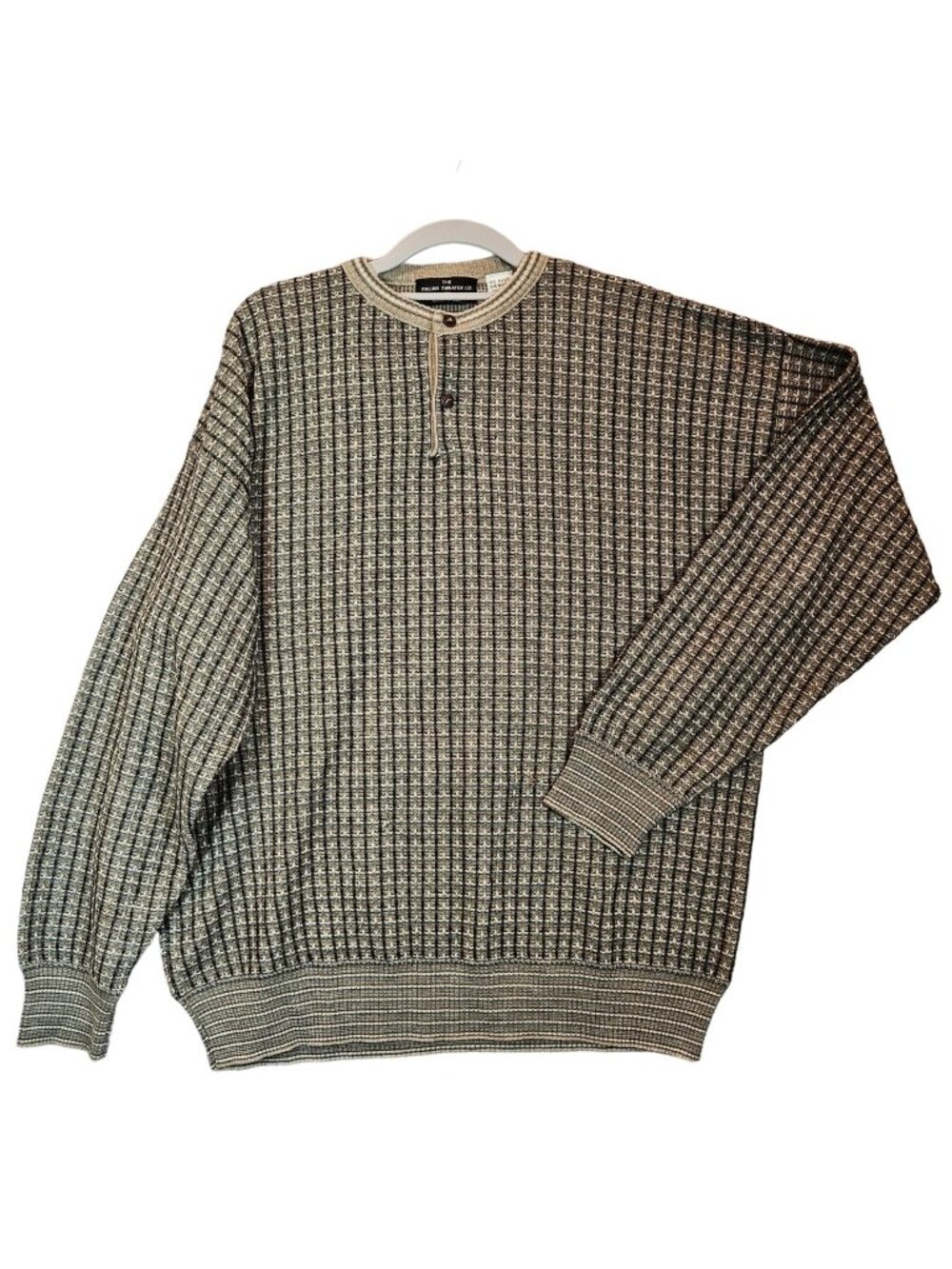 The Italian Sweater Co. Mens Large 3D Knit Geometric Grandpa wool blend Crewneck